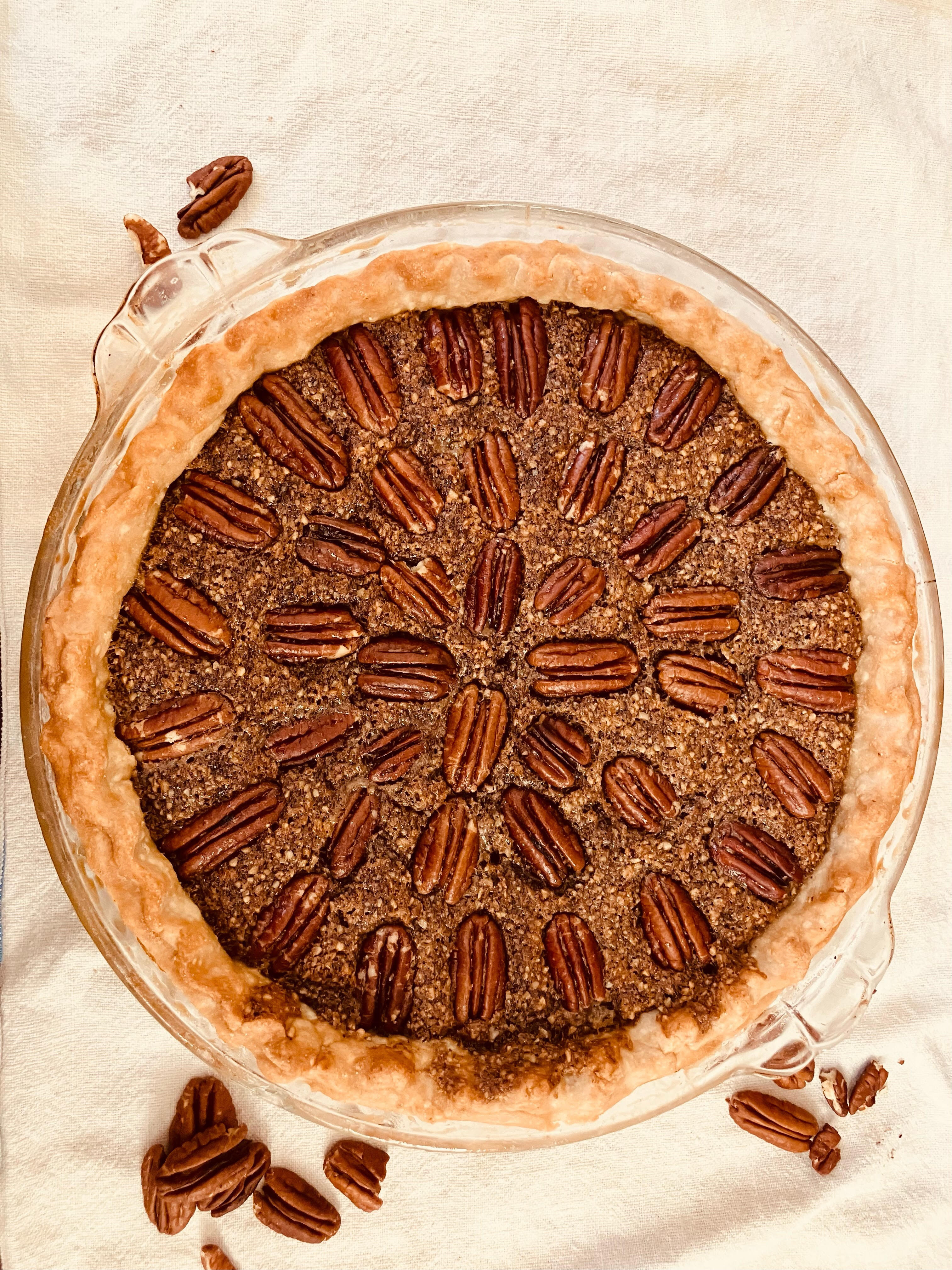 Pecan pie top view